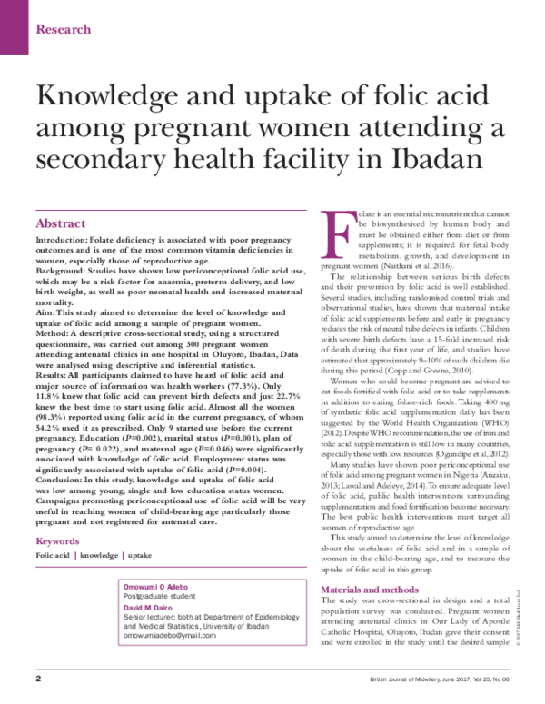 (PDF) Knowledge and Uptake of Folic Acid among Pregnant Women Attending ...