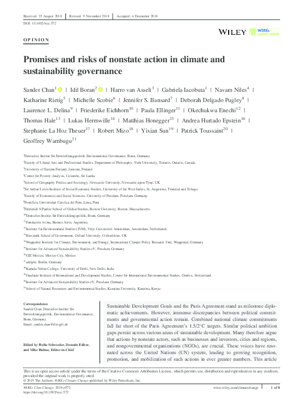 (PDF) Promises and risks of nonstate action in climate and ...