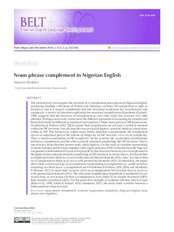 (PDF) BELT Noun phrase complement.pdf Mayowa Akinlotan Academia.edu