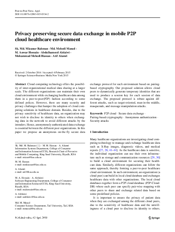 (PDF) Privacy preserving secure data exchange in mobile P2P