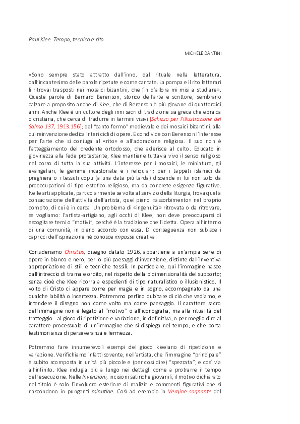 (PDF) «Paul Klee. Tempo, tecnica e rito» Michele Dantini Academia.edu