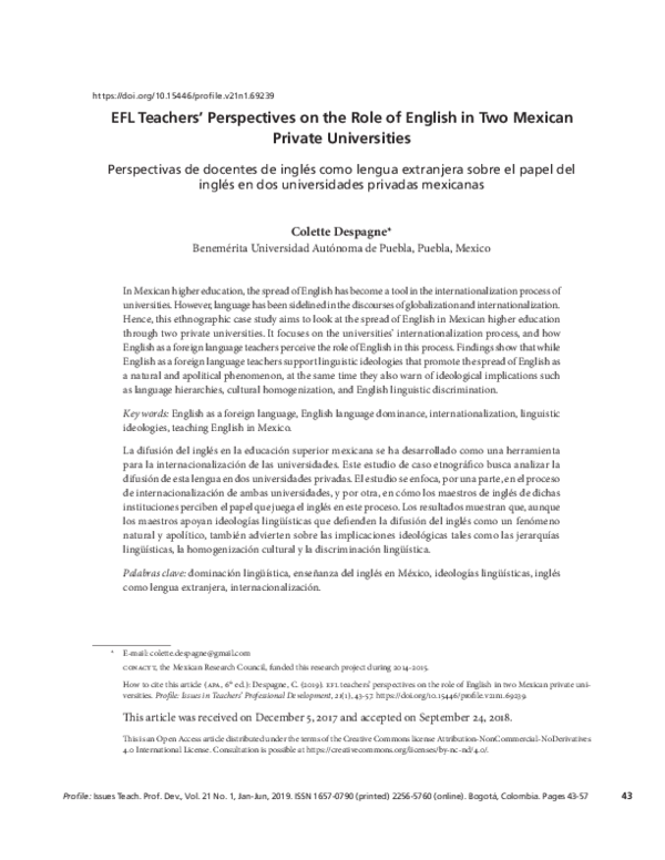 (PDF) EFL Teachers’ Perspectives on the Role of English in Two Mexican ...