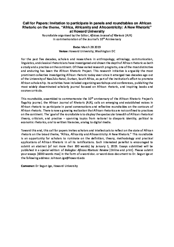(DOC) Call for Papers-African Rhetoric at Howard University.docx