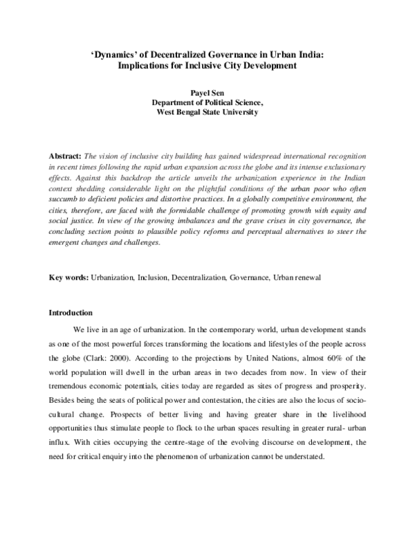 (PDF) ‘Dynamics’ of Decentralized Governance in Urban India ...