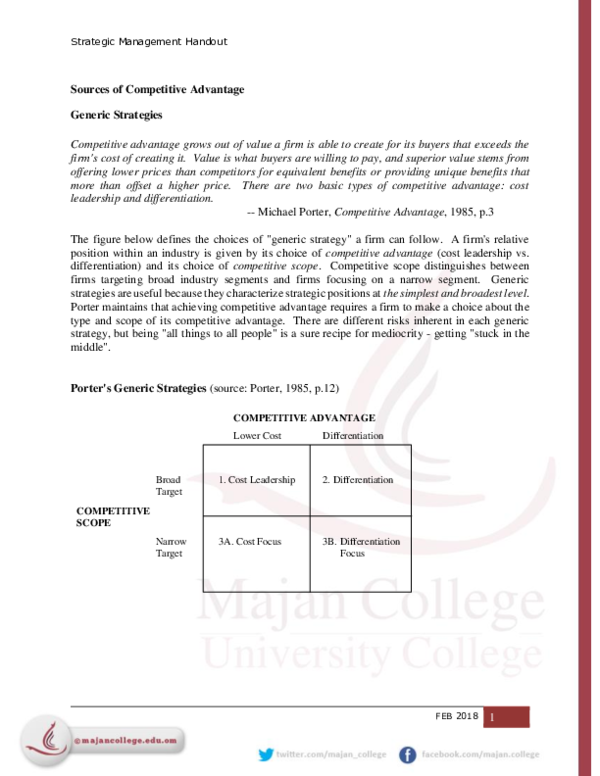 (DOC) Sources of Competitive Advantage