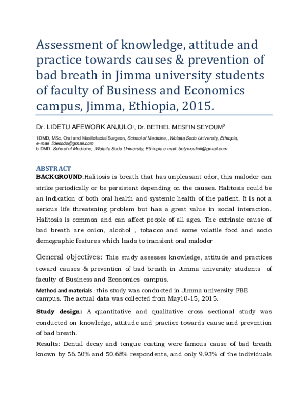 (DOC) Assessment of knowledge, attitude and practice towards causes ...