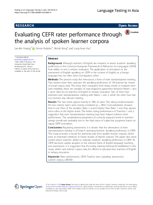 (PDF) Evaluating CEFR Rater Performance Through the Analysis of Spoken ...
