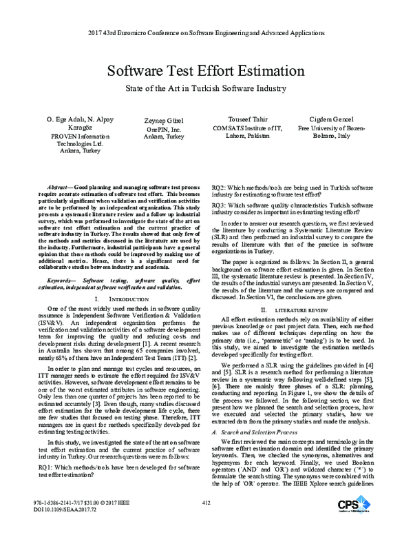 (PDF) Software Test Effort Estimation State of the Art in Turkish ...