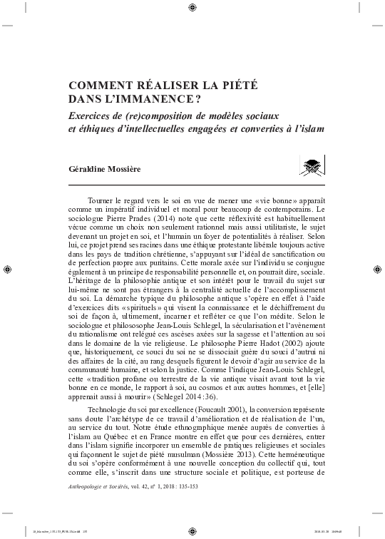 (PDF) Comment réaliser la piété dans l’immanence ? Exercices de de modèles
