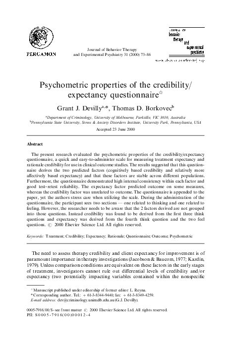 (PDF) Psychometric properties of the credibility/expectancy ...
