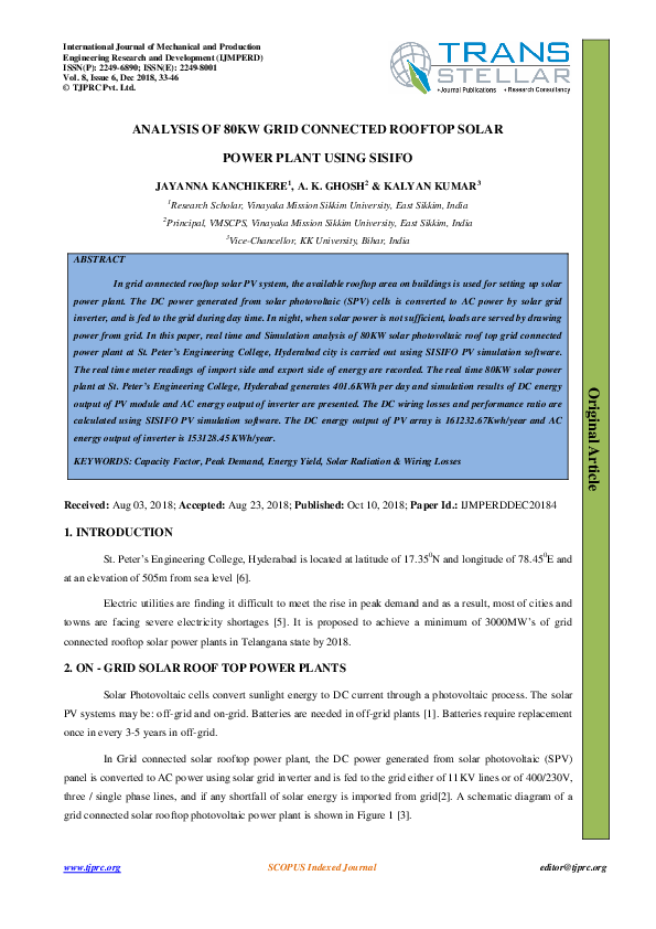 (PDF) ANALYSIS OF 80KW GRID CONNECTED ROOFTOP SOLAR POWER PLANT USING ...