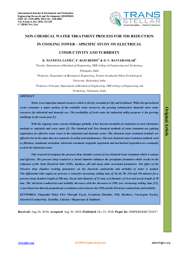 (PDF) NON CHEMICAL WATER TREATMENT PROCESS FOR TDS REDUCTION IN COOLING
