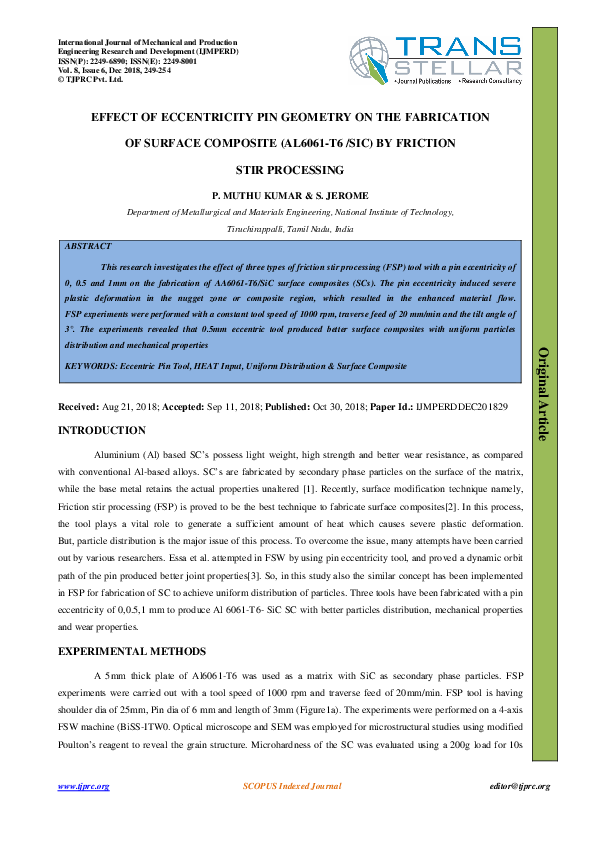 (PDF) EFFECT OF ECCENTRICITY PIN GEOMETRY ON THE FABRICATION OF SURFACE ...
