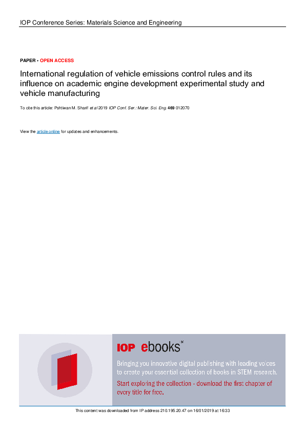 (PDF) International regulation of vehicle emissions control rules and