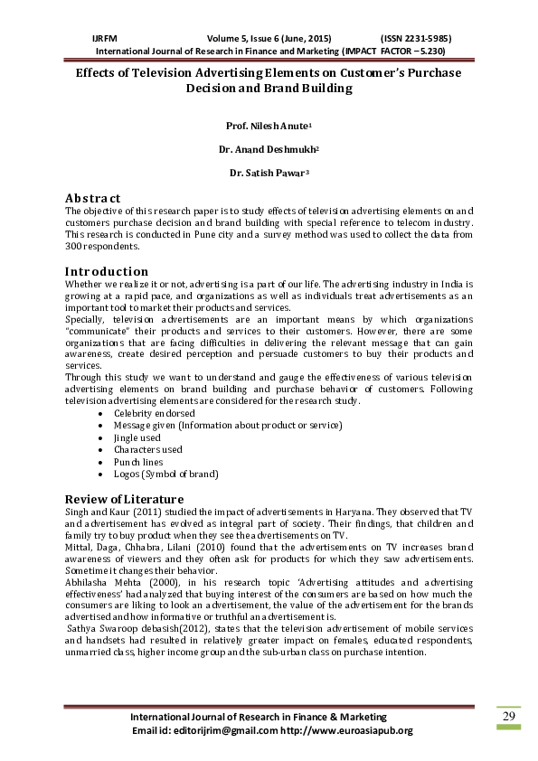 (PDF) Effects of Television Advertising Elements on consumers purchase ...