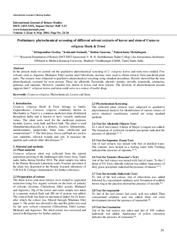 (PDF) Preliminary phytochemical screening of different solvent extracts ...