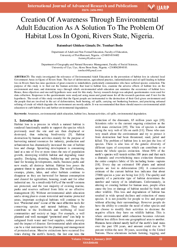 (PDF) Creation of Awareness through Environmental Adult Education as a