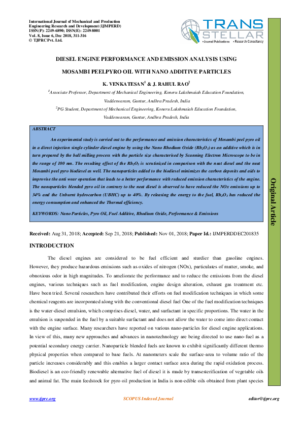 (PDF) DIESEL ENGINE PERFORMANCE AND EMISSION ANALYSIS USING MOSAMBI ...