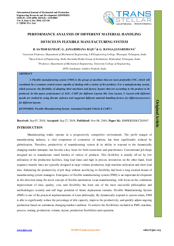 (PDF) PERFORMANCE ANALYSIS OF DIFFERENT MATERIAL HANDLING DEVICES IN ...