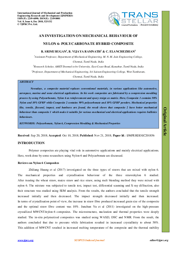 (PDF) AN INVESTIGATION ON MECHANICAL BEHAVIOUR OF NYLON 6 ...