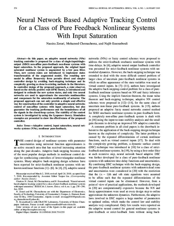 (PDF) Neural Network Based Adaptive Tracking Control for a Class of ...