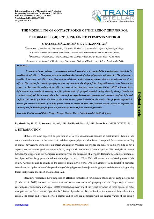 (PDF) THE MODELLING OF CONTACT FORCE OF THE ROBOT GRIPPER FOR ...