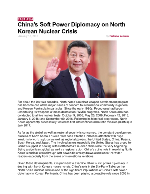 (PDF) Chinas Soft Power Diplomacy on the North Korean Nuclear Crisis ...
