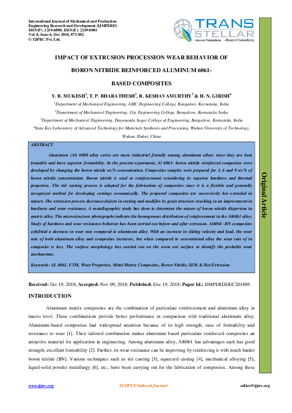 (PDF) IMPACT OF EXTRUSION PROCESSION WEAR BEHAVIOR OF BORON NITRIDE ...