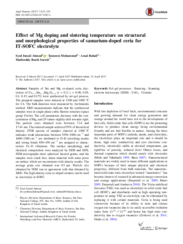 (PDF) Effect of Mg doping and sintering temperature on structural and ...