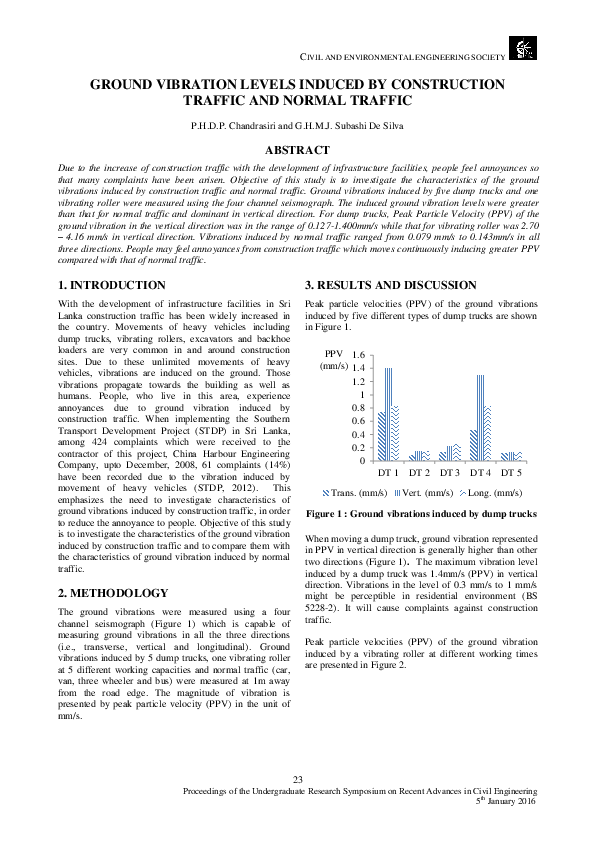 (PDF) GROUND VIBRATION LEVELS INDUCED BY CONSTRUCTION TRAFFIC AND ...