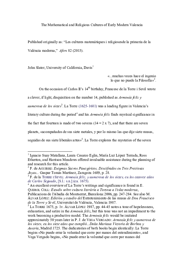 (PDF) The Mathematical Cultures of Valencia (English translation