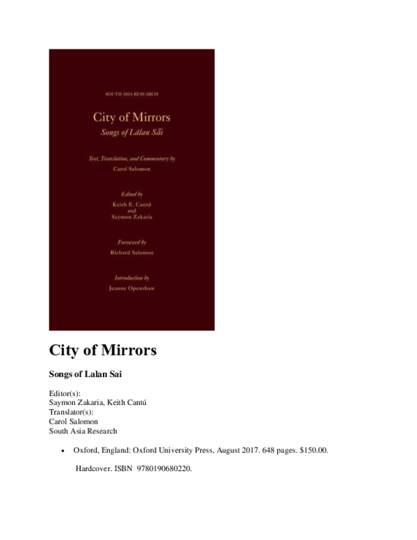 (PDF) Book Review of City of Mirrors Songs of Lalan
