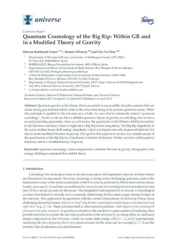 (PDF) Quantum Cosmology of the Big Rip: Within GR and in a Modified ...