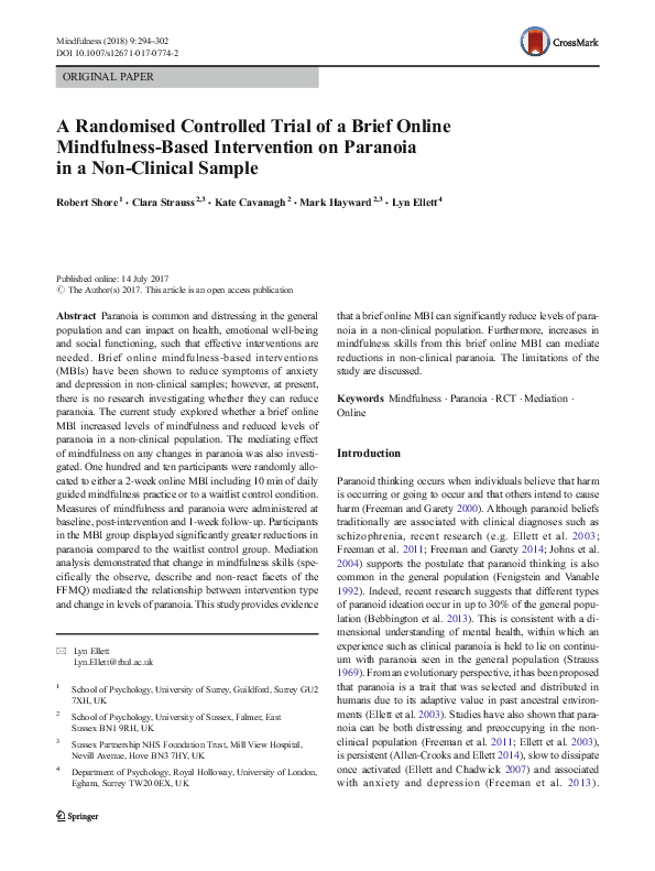 (PDF) A Randomised Controlled Trial of a Brief Online