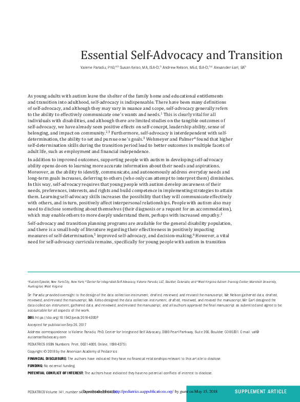 (PDF) Essential Self-Advocacy and Transition