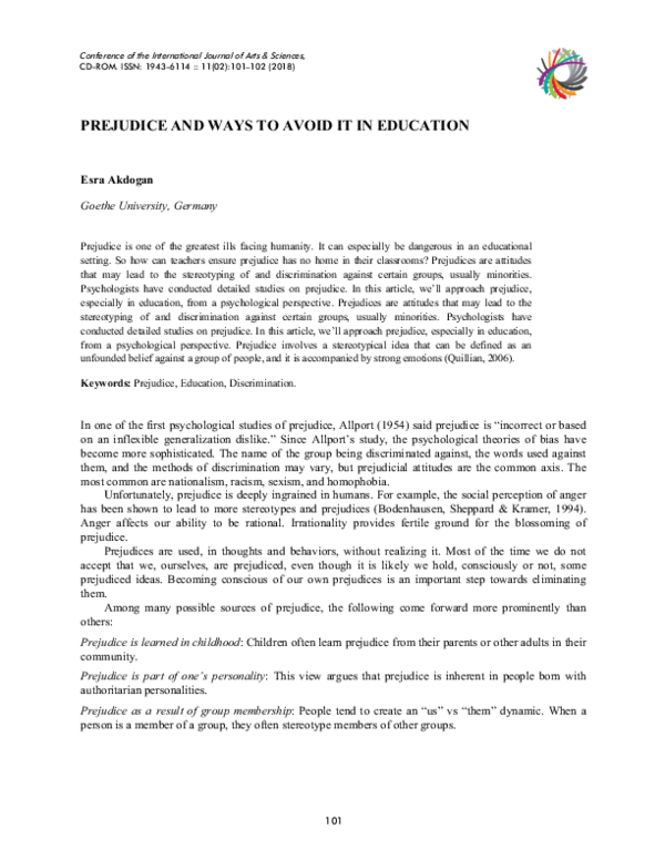 (PDF) Prejudice and Ways to Avoid It in Education