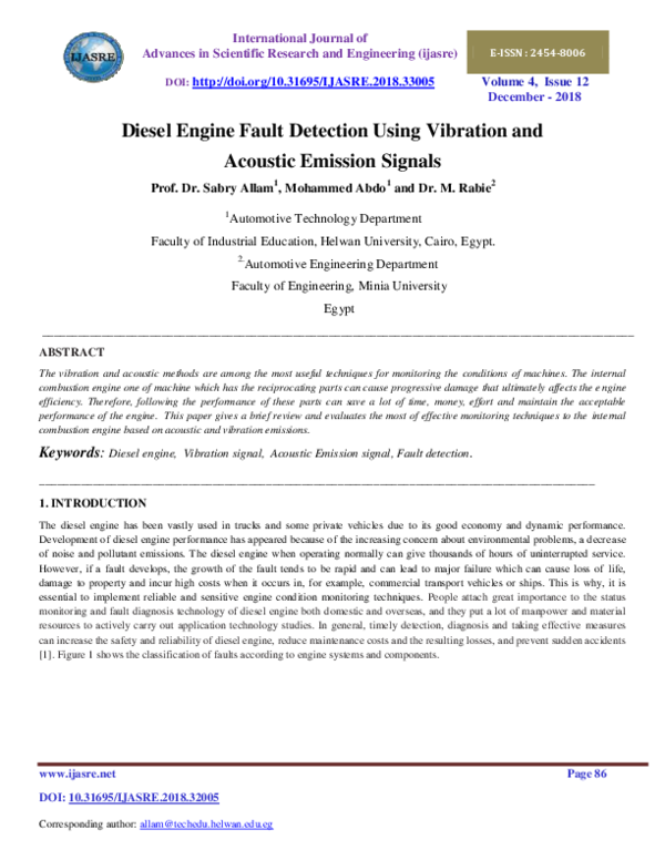 (PDF) Diesel Engine Fault Detection Using Vibration and Acoustic ...