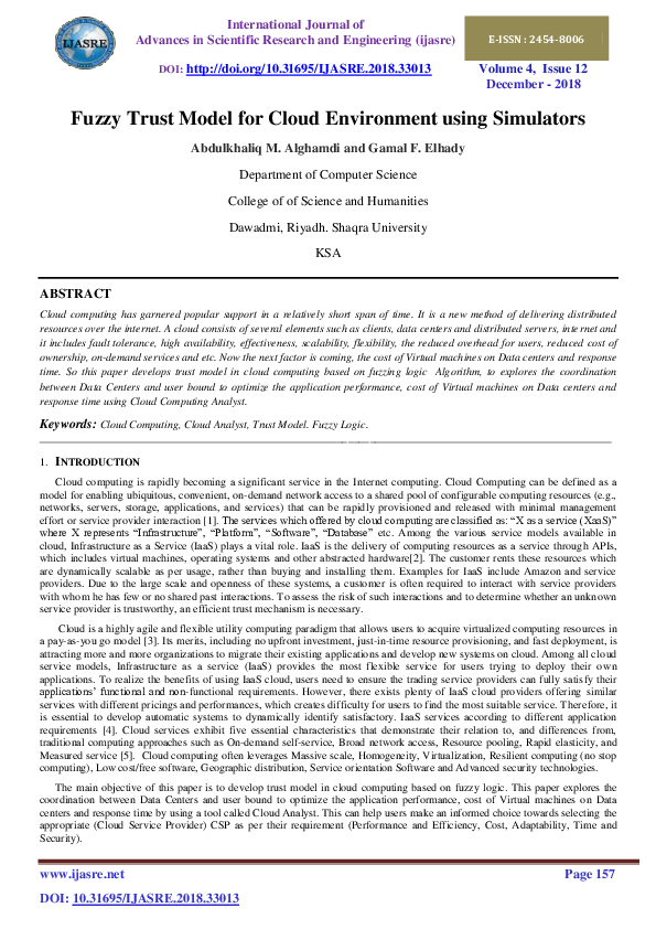 (PDF) Fuzzy Trust Model for Cloud Environment using Simulators