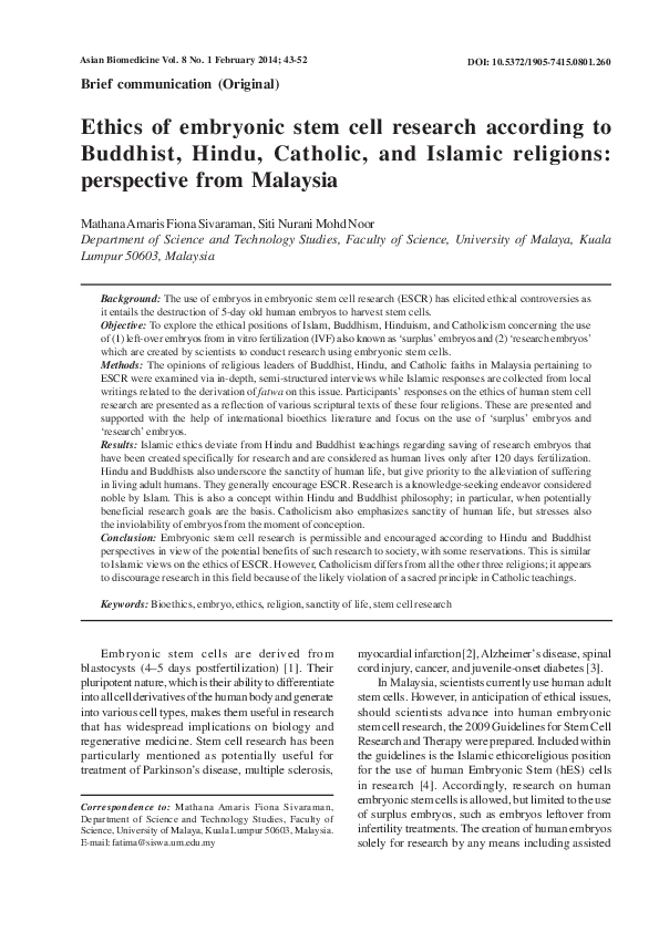 (PDF) Ethics of embryonic stem cell research according to Buddhist ...