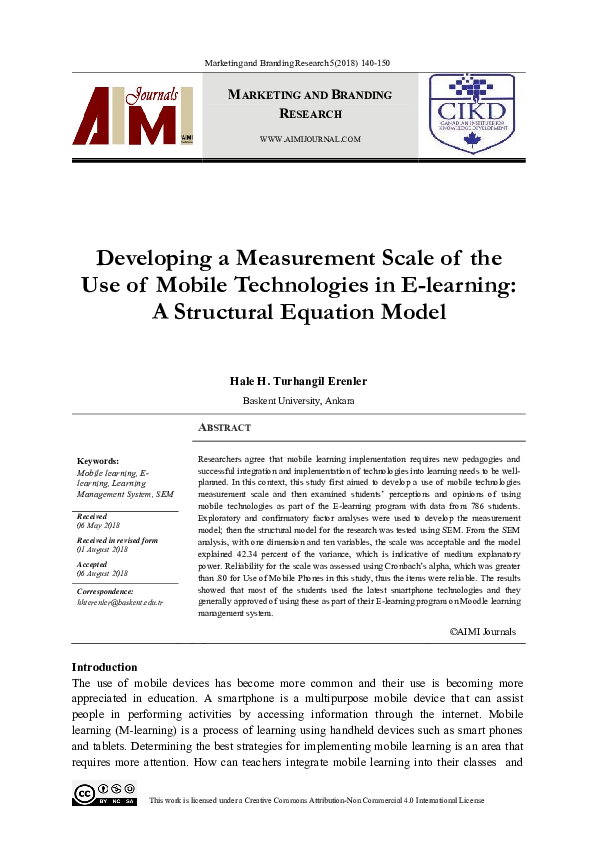 (PDF) Developing a Measurement Scale of the Use of Mobile Technologies ...