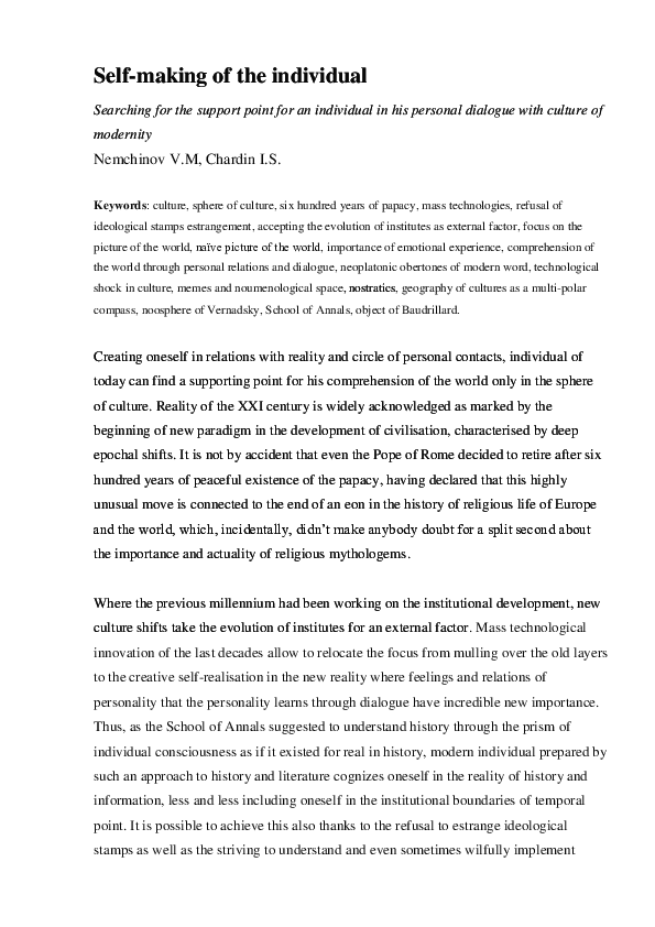 (PDF) Self-making of the individual