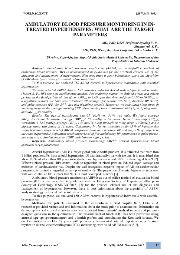 (PDF) AMBULATORY BLOOD PRESSURE MONITORING IN INTREATED HYPERTENSIVES ...