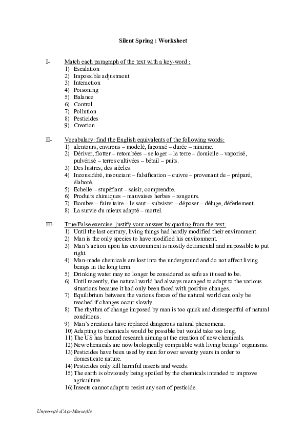 (PDF) Silent Spring worksheet krief anne Academia.edu