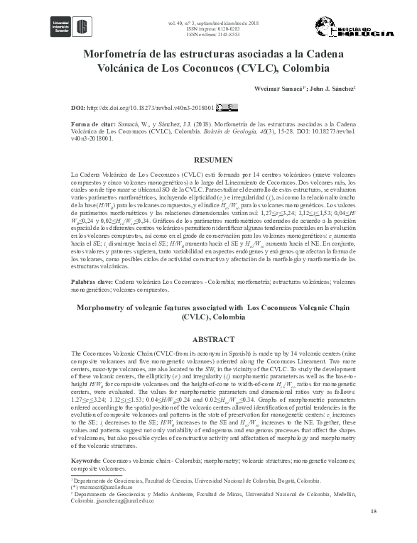 (PDF) Morfometría de las estructuras asociadas a la Cadena Volcánica de