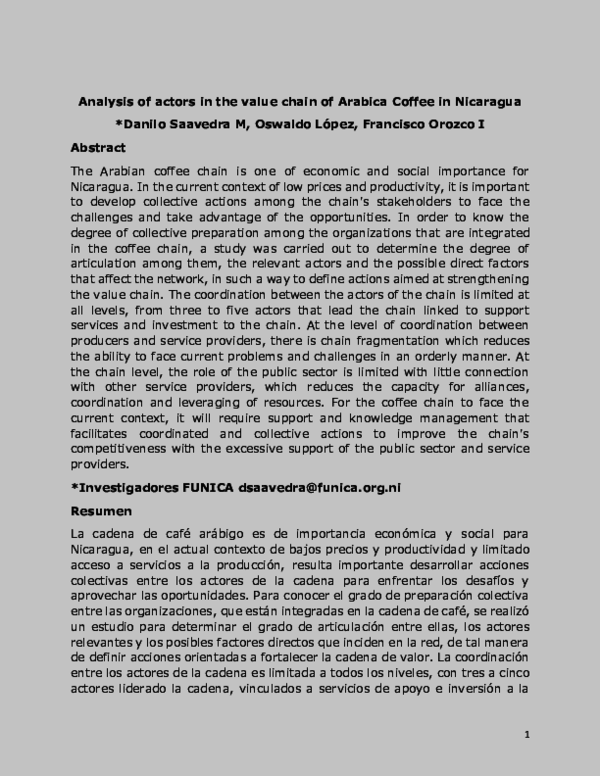 (PDF) Analysis of actors in the value chain of Arabica Coffee in Nicaragua