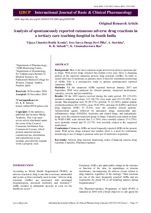 (PDF) Analysis of spontaneously reported cutaneous adverse drug ...