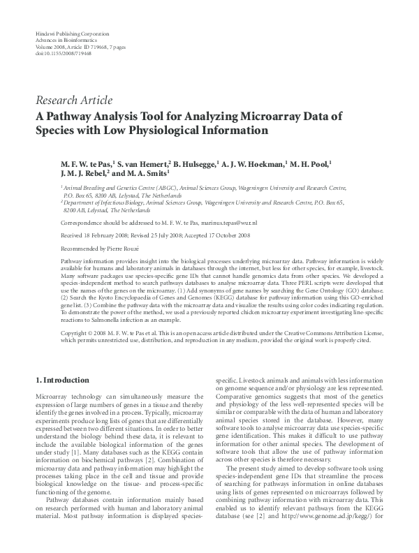 (PDF) A pathway analysis tool for analyzing microarray data of species ...