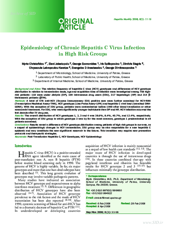 (PDF) Epidemiology of chronic hepatitis C virus infection in high risk ...