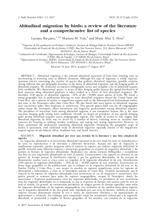(PDF) Altitudinal migration by birds: a review of the literature and a ...