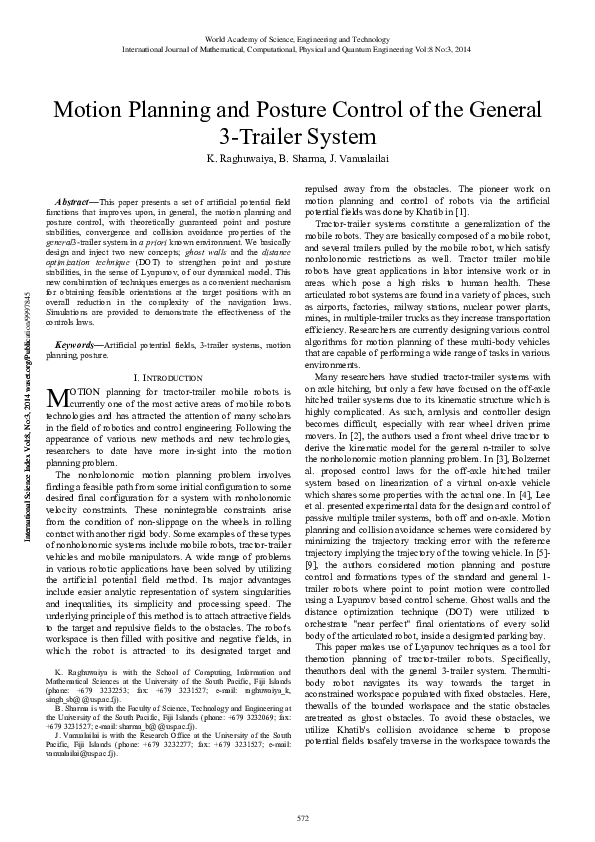 (PDF) Motion Planning and Posture Control of General 3-Trailer System